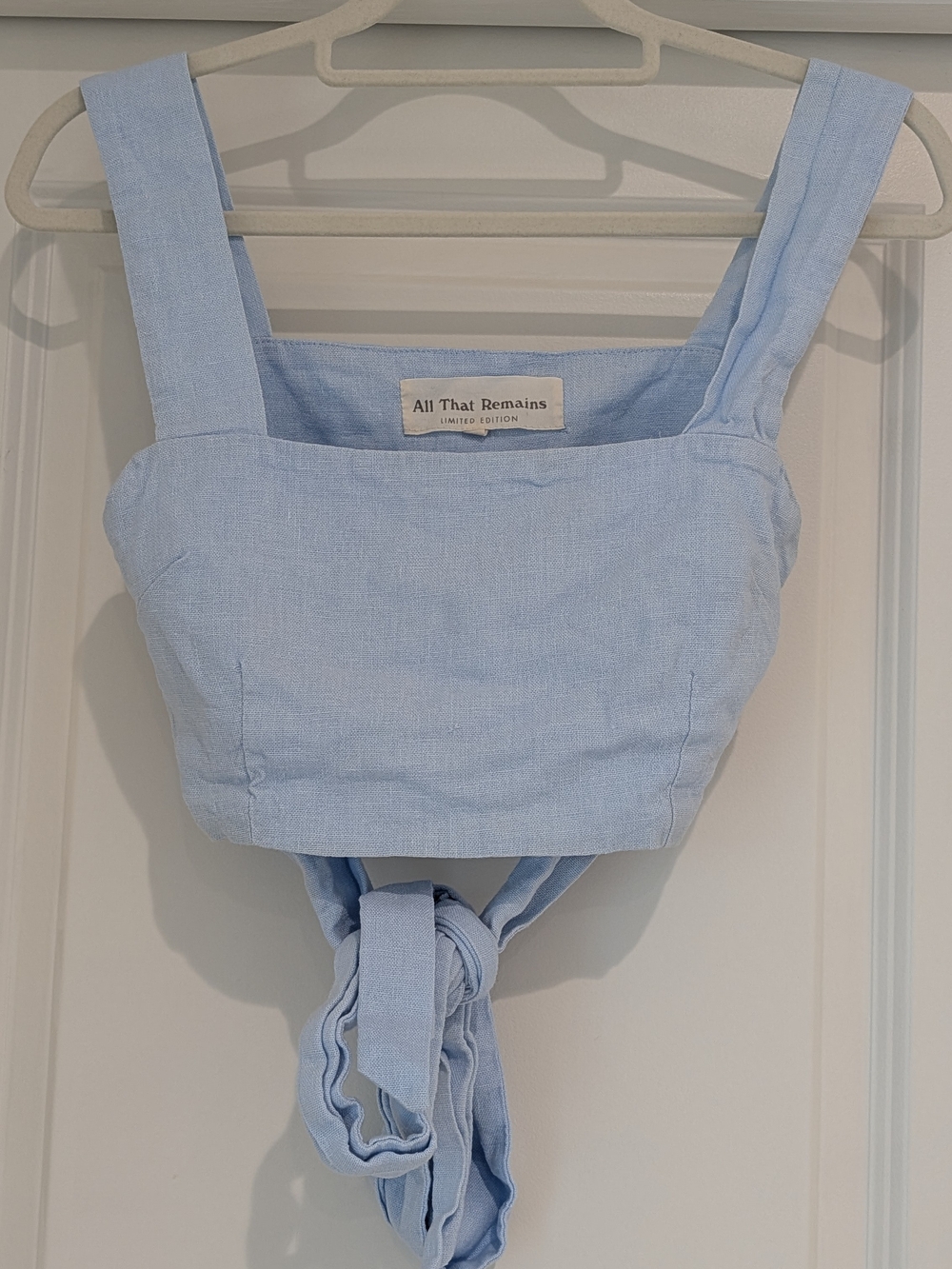 All That Remains Light Blue Linen Crop Top